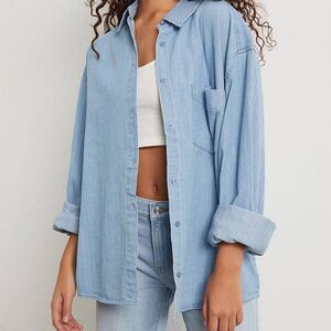 WEWOREWHAT Blue Oversized Denim Jean Boyfriend Button Down Shirt M/L